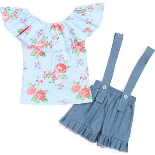 Kaiya Angle 2020 Summer Toddler Baby Girl Outfits Set Printed O-Neck Shirt+Short Overall Princess Cute Style Boutique 2pcs Tops