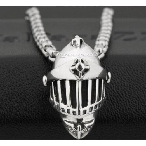 LINSION Knight Helmet 925 Sterling Silver Medieval Crusader Mens Biker Rock Punk Pendant 8P010
