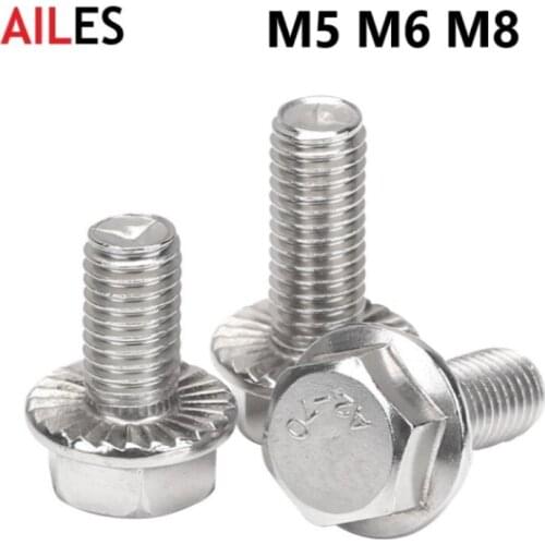 M5 M6 M8 External Hexagon Flange Bolts 304 Stainless Steel Hexagonal Flange Screws with Anti Skid Belt Pad 8 10 20 30 70mm