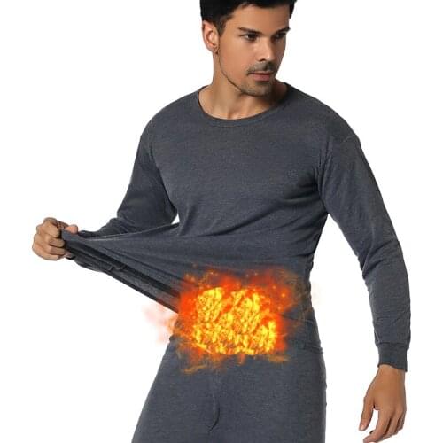 Men Winter Warm Thick Thermal Underwear Round Collar Suit with Solid Thin Color and Slim Long Johns Suits