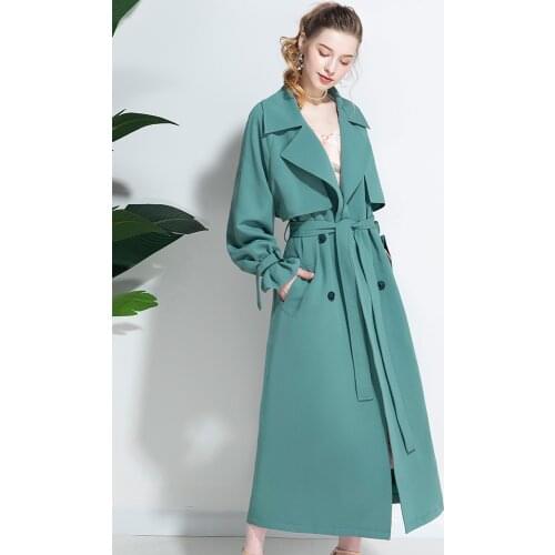 New windbreaker womens middle and long 2021 spring and Autumn over the knee high sense loose tie down sense of temperament coat