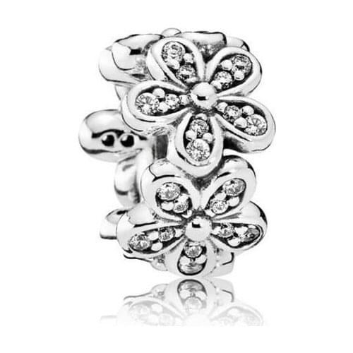 Original 925 Sterling Silver Bead Charm Dazzling Daisies With Crystal Spacer Beads Fit Pan Bracelet Bangle Diy Jewelry