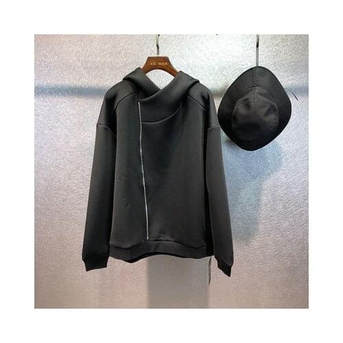 Autumn original dark wind personality Zipper splice hoodie male fashion brand loose pure color space cotton coat man