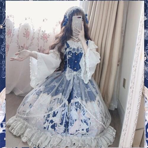 Palace princess daily sweet lolita dress vintage lace bowknot cute printing victorian dress kawaii girl gothic lolita jsk cos