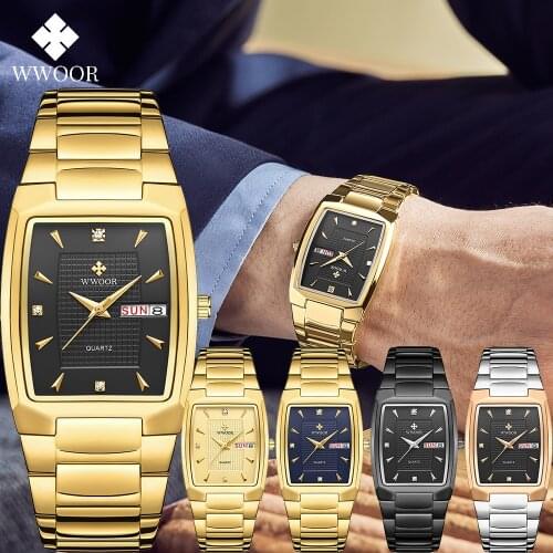 Relogio Masculino WWOOR 2021 Gold Black Square Men Watches Top Brand Luxury Business Quartz Watch Men Waterproof Week Date Clock
