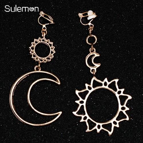 Stars Moon Sun Earrings No Hole Ear Clips Geometric Metal Hollow Line Clip Earrings non pierced earrings Gift CE369