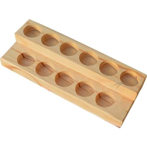 SHGO HOT-11 Holes Wooden Essential Oil Tray Handmade Natural Wood Display Rack Demonstration Station For 5-15Ml Bottles