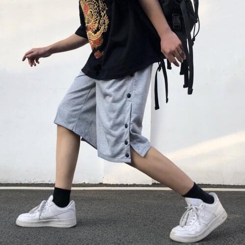 Jogger Side Buckle MenS Shorts 2021 Korean Trend Streetwear Young High-Quality Slit Short Sports Pants Women