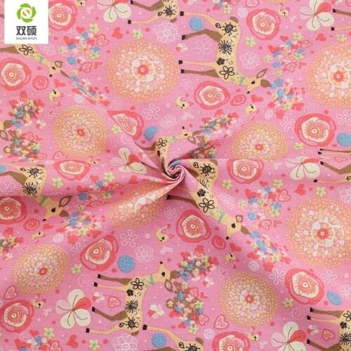 Pink Color Deer Pattern Cotton Linen Metre Fabric DIY Christmas Decoration Fabric For Patchwork Curtain 150*50CM M80