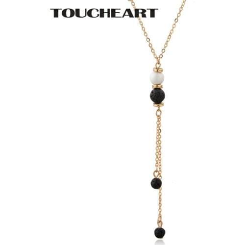 TOUCHEART Designer Lava Bead Tassel Necklaces&Pendants Gold Long Necklaces For Women Charm luxury Lava Stone Necklace SNE190011
