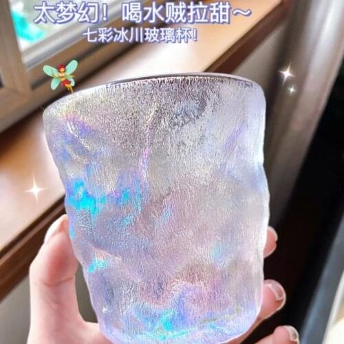 Japanese and Korean Ins Girl Colorful Fantasy Bark Pattern Glass Heat-resistant Transparent Juice Milk Couple Cups
