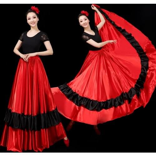 Modern Spain Flamenco Skirt Womens Folk Belly Skirts For Dancing Spanish Gypsy Skirt Stage Dance Costume 180-360 Degree DL6100