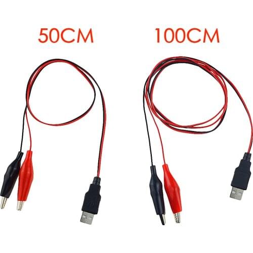 1PCS 50CM or 100CM DC 5V Alligator Test Clips Clamp to USB Male Connector Power Supply Adapter Wire 1A