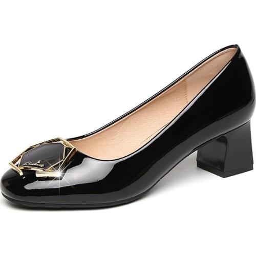 Women Authentic Leather Sandals Womens Shoes Mid Heel Chunky Heel Leather Low-Cut Professional Work Womens Shoes Plus size