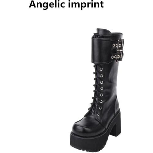 Angelic imprint mori girl Women punk motorcycle cool boots lady lolita Boots woman high trifle heel pumps platform shoes 33-47