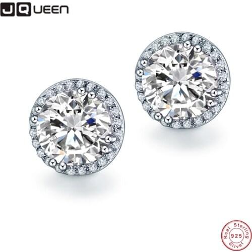 Jqueen 8*8mm 925 Sterling Silver Earrings Brincos Round Cut AAA Cubic Zirconia Stud Orecchini Oorbellen Silver 925 Jewelry