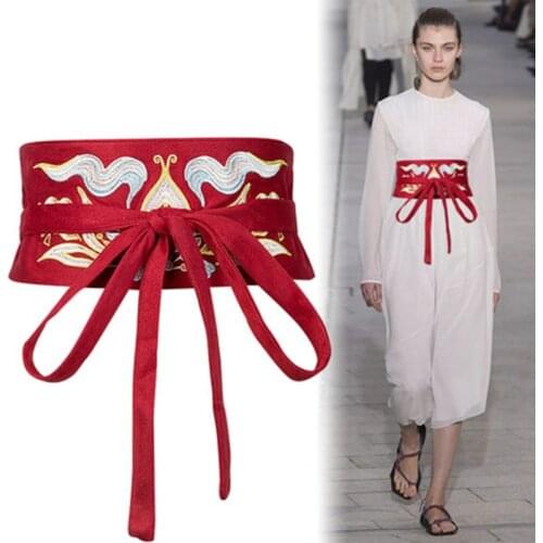 2020 Embroidery Elastic Belt Spring Autumn Elegant Women White/Black Elegant Peplum Belt Wide Bukle Waistband Women Waist