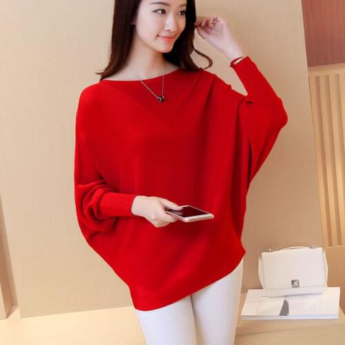 2020 New Fashion Knitted Sweater Women Off Shoulder Top Pullover Loose Batwing Long Sleeve Jumper Pull Femme Elegant Hiver H260