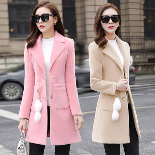 Women Spring and Autumn Coat Slim Wool Coat With/no Accessories Women Winter Coat Women Wool Plus Size Long Women Blend Coats