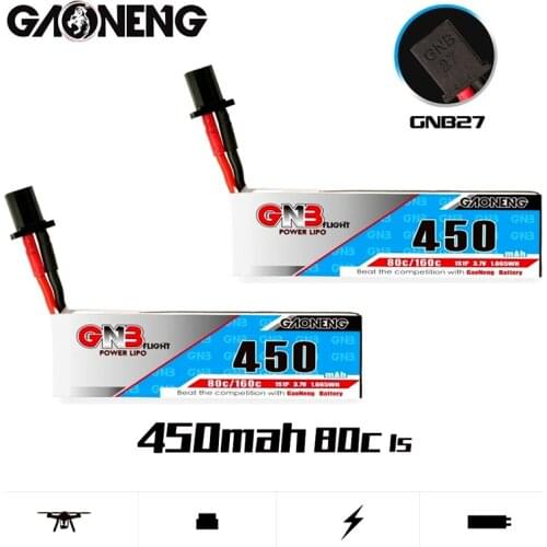 1-10PCS Gaoneng GNB 3.7V 450MAH 80C/160C 1S HV Lipo Battery For RC Helicopter Quadcopter FPV Racing Drone Parts With GNB27 Plug