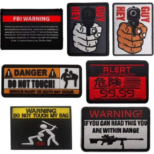 1 Pc Embroidery Hazard Warning Sign Patch Don't Touch My Bag Badge Outdoor Sports Patch Clothing Accessories Backpack Hat Patch