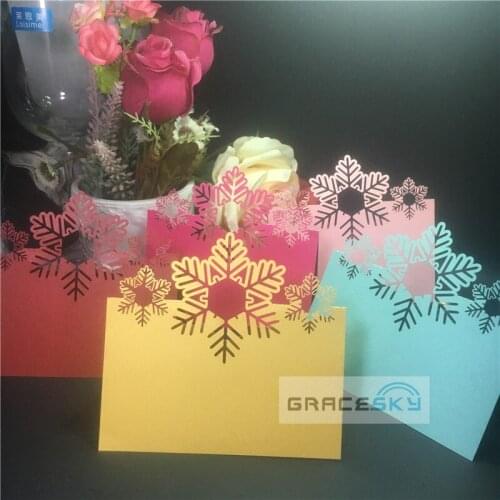 50pcs laser cutting Snowflalk Design Christmas Invitation Table Name Holder Cards Place Seat Cards Christmas Table Decoration
