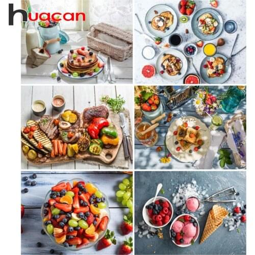 Huacan 5D Diy Diamond Painting Kitchen Cross Stitch Diamond Embroidery Breakfast Mosaic Fruit Home Decoration