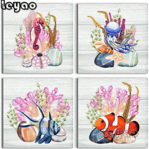 Multi-Picture Hippocampus jellyfish Diamond Painting Cross Stitch 5D Diamond Embroidery Full Square DIY Handmade Gift 4 Pieces