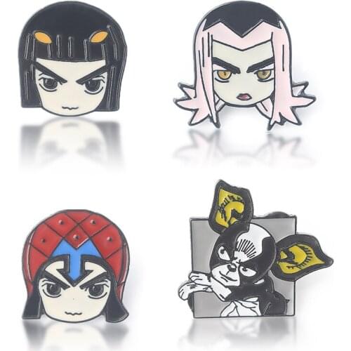 Anime JoJos Bizarre Adventure Brooch Pins Bruno Bucciarati Mista Abbacchio Dog IGGY Figure Badges Men Kids Clothes Bag Accessory