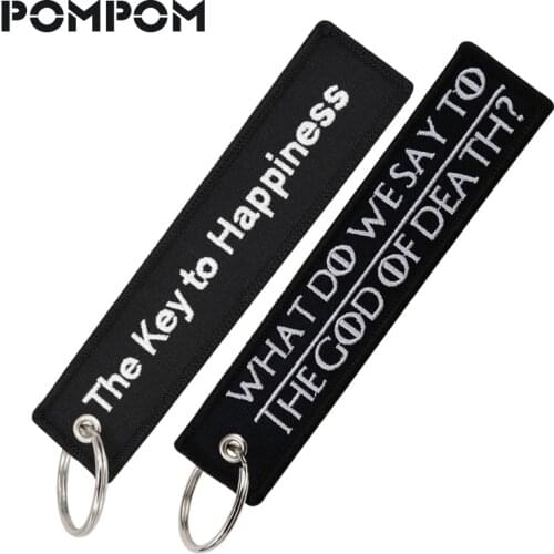 Black Keychain Embroidery Key Chains for Motorcycle Chaveiro Embroidery WHAT DO WE SAY TO THE GOD OF DEATH Key Chains Key Tag