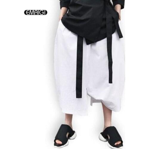 Summer New Men Loose Black White Cotton Linen Casual Pant Male Japanese Style Harem Pant Wide Leg Trousers