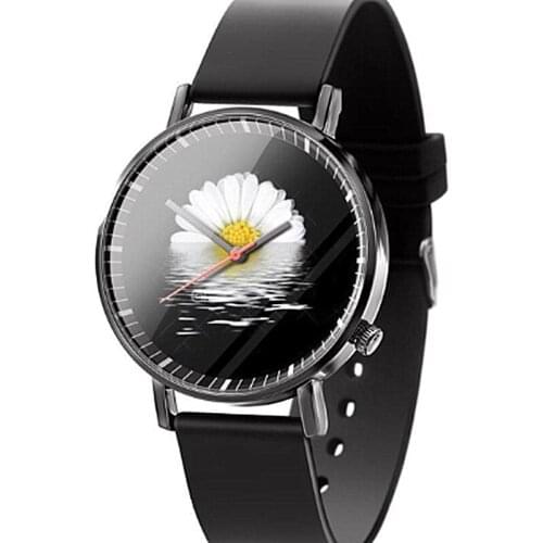 Zegarek damski new women watches Reloj water chrysanthemum Black Leather belt student children quartz watches Holiday Gift часы