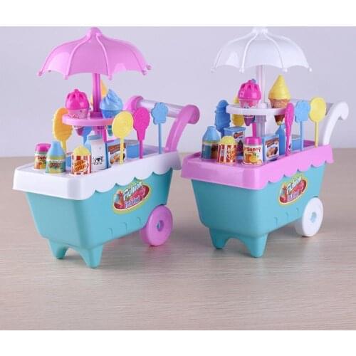 Children Dreamy Colorful Adorable Little Trolley Cart Ice Cream Lollipop Sale Simulation Business Toy Party Game Accessories Set