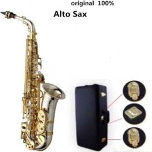 NEW Brand Saxophone Alto Saxophone Nickel Plated Gold Key Professional Sax Mouthpiece With Case and Accessories