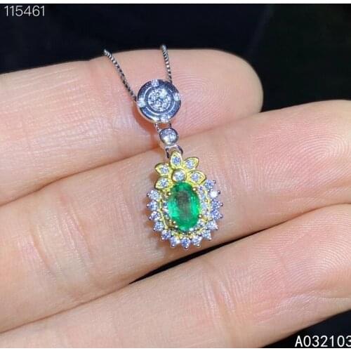 KJJEAXCMY fine jewelry 925 Sterling Silver inlaid natural emerald Girl fresh elegant GEM PENDANT NECKLACE support check