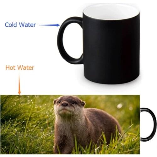 Custom Coffee Mugs Sea Otter Heat Sensitive Tea Milk Cup Black Color Changing Magic Ceramic Mug 350ml/12oz