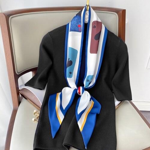 KOI LEAPING Aesthetic printing long silk scarf female Literary Cartoon poker decorative scarf headband tie wrist strap bag belt