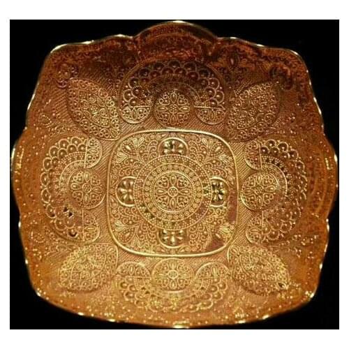 Collection Old Tibet Tibetan Style Pure Copper Gilt Carved Pattern Plate