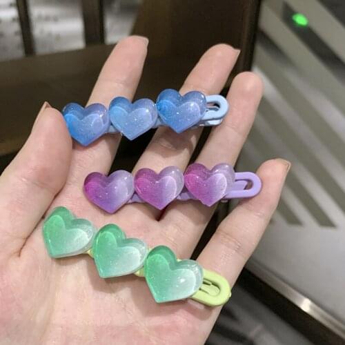 Korean New Sweet Girls Acrylic Gradient Heart Shape Hairpins Women Side Bangs Hair Clips Accessories Handmade Barrettes Headwear