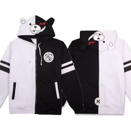 Anime Danganronpa Monokuma Cosplay Costume Cute Black White Bear Hoodie Sweatshirt Hooded Long Sleeve Coat Jacket Drop Ship