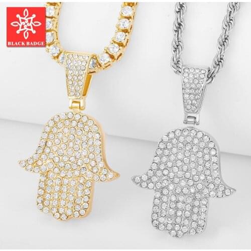 2021 Hand of God Pendant Cuban Necklace Female Gold Lucky God Hand Fatima Palm Silver Mens Tennis Chain Accessories