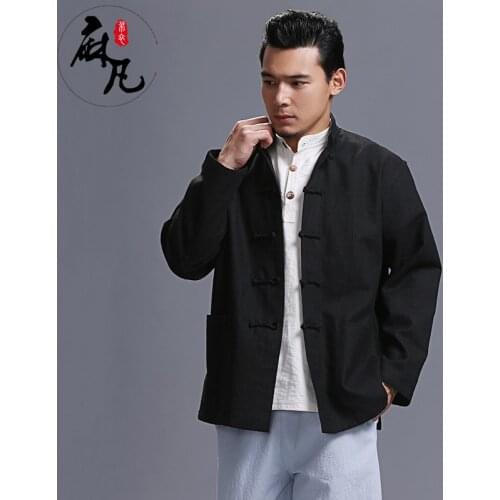 Jacket Coats M-5Xl 2021 Autumn New Mens Chinese Style Cotton Linen Coat Loose Kimono Cardigan Men Solid Color Linen Outerwear