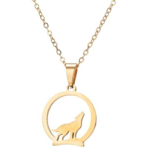 Hot Stainless Steel Wolf Necklace For Men Women Animal Necklace Howling Wolf Pendant Choker Fashion Punk Fashion Amulet Jewelry