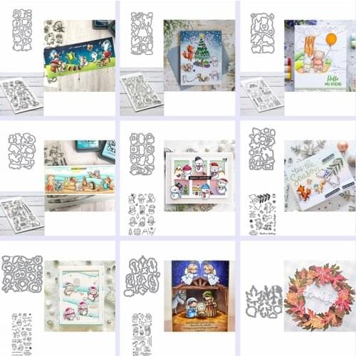 Metal Cutting Dies With Clear Stamps Snowman Penguin Bear Fox Trees Mushroom Angel Santa Claus DIY Scrapbooking Craft 2020