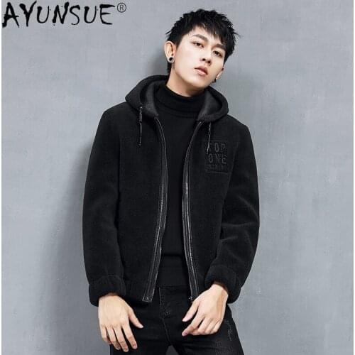 AYUNSUE Man Jacket Winter Jackets for Men Clothing 5XL Warm 100% Wool Fur Coat Hooded Parka Short Erkekler Parkas Ropa LXR833