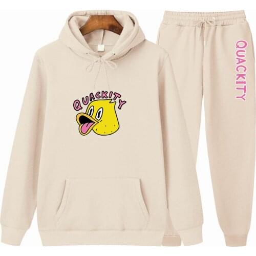 2021 Spring Autumn Brand Mens Cartoon Duck Printing Casual Sets Sweatshirts Fashion Pullover Male Long Sleeve Hoodie+Pants