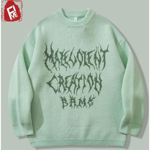 Hip Hop Punk Print Hipster Knitting Sweater Men Harajuku Streetwear Loose Sweaters 2021 Autumn Couple Campus Oversized Pullovers