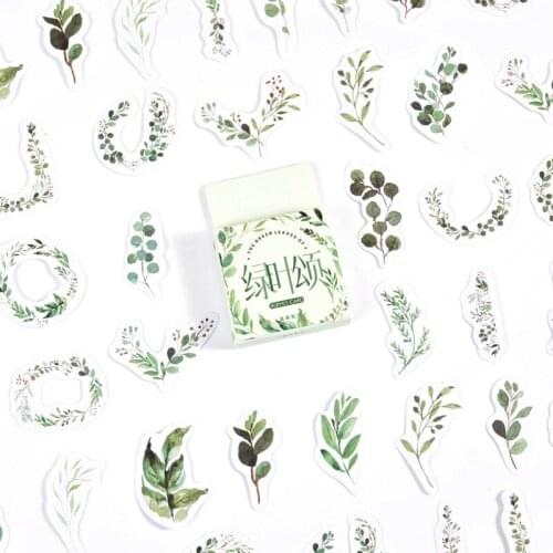 46pcs Green Leaves Stickers Plant Scrapbooking Diary Stickers Dairy Album Scrapbooking Stickers Decoration Stationery School