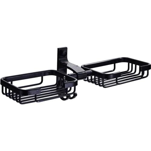 Wall Mounted Bathroom Black Space Aluminum Soap Shelf Double Dish Holder Shower Decorative Soap Dishes Box Basket Square WJ814