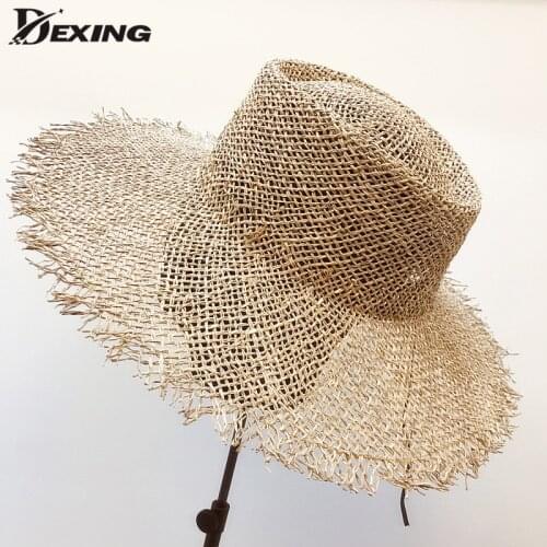 New Fashion Hot Hollow Sun Hat for Wome Girls Summer Wide Brim Natural Grass Straw Hat Big Brim Beach Hats